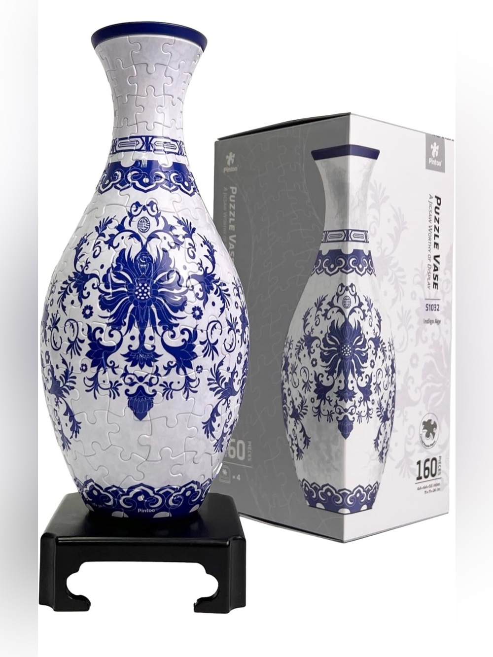 NEW Pintoo 3D Puzzle Vase Indigo Age Blue White Chinoiserie 160 Piece Sealed